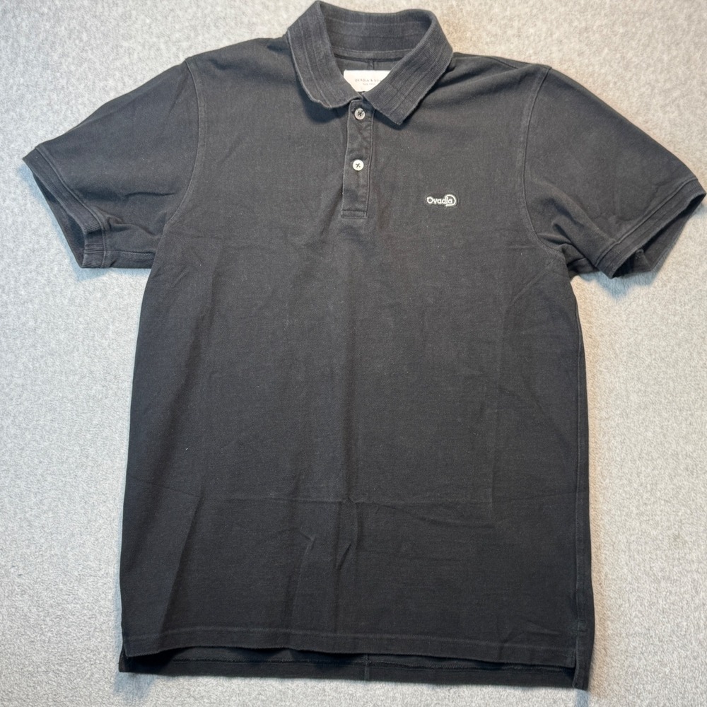 Ovadia & Sons Black Pique Cotton Polo Shirt Short Sleeve Logo Size M